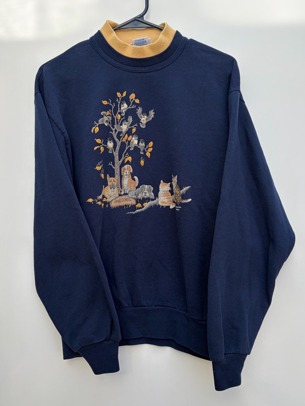 Vintage Navy Grannycore Cat Sweatshirt Crewneck Woodland Whimsical Cottagecore